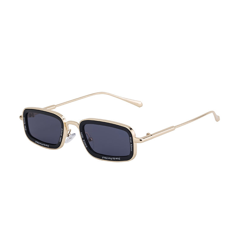 Square Small Frame Sunglasses for Women with Letter Print, Personalized European and American Retro High-End Feel ins Fashion Sunglasses for Women Trendy Glasses