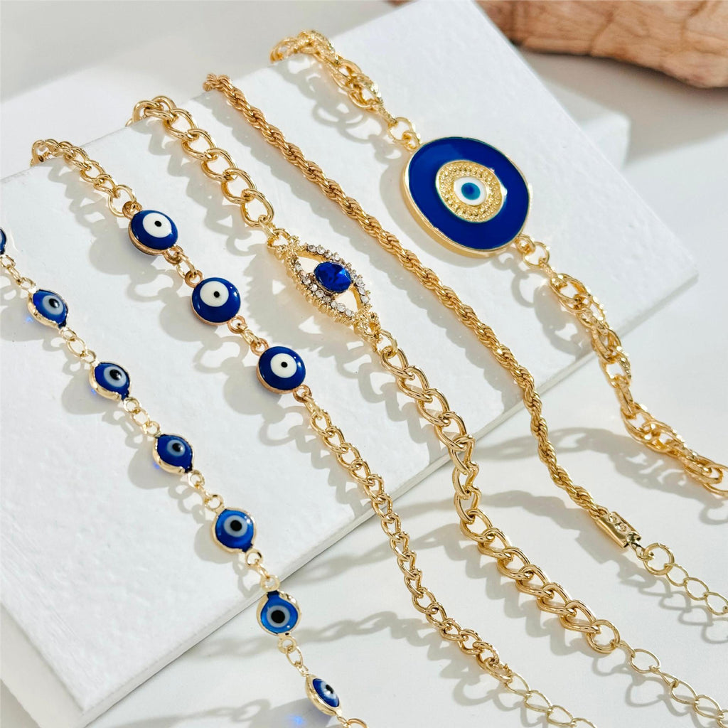 European and American Style Bracelet Bohemian Devil's Eye Bracelet Design Sense Inlaid Diamond Oil Drop Exaggerated Bracelet Set