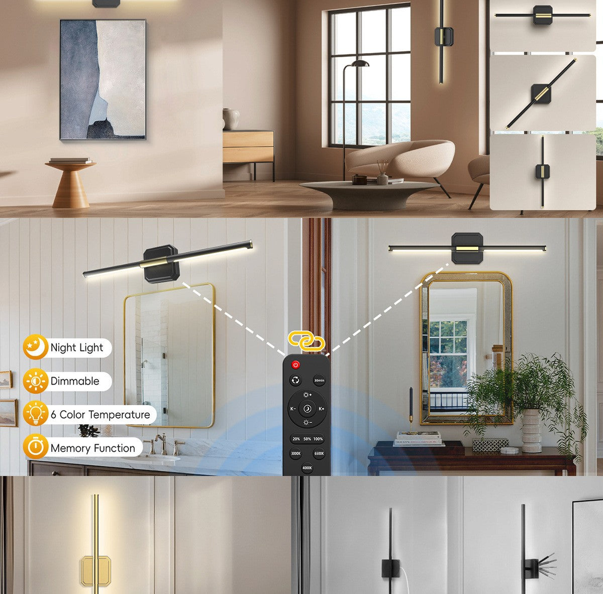 Dual-Head Detachable Wall Lamp Reading Wall Lamp No Wiring Wall Lamp Magnetic Wall Lamp Dimmable Wall Lamp Rechargeable Indoor Wall Lamp
