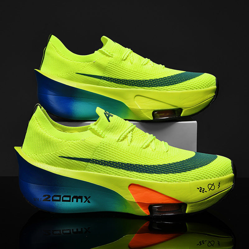 Autumn New High Elastic Double Mesh Breathable Student Training Racing Running Shoes Air Cushion Shock Absorption Full Palm Carbon Plate Sports Shoes