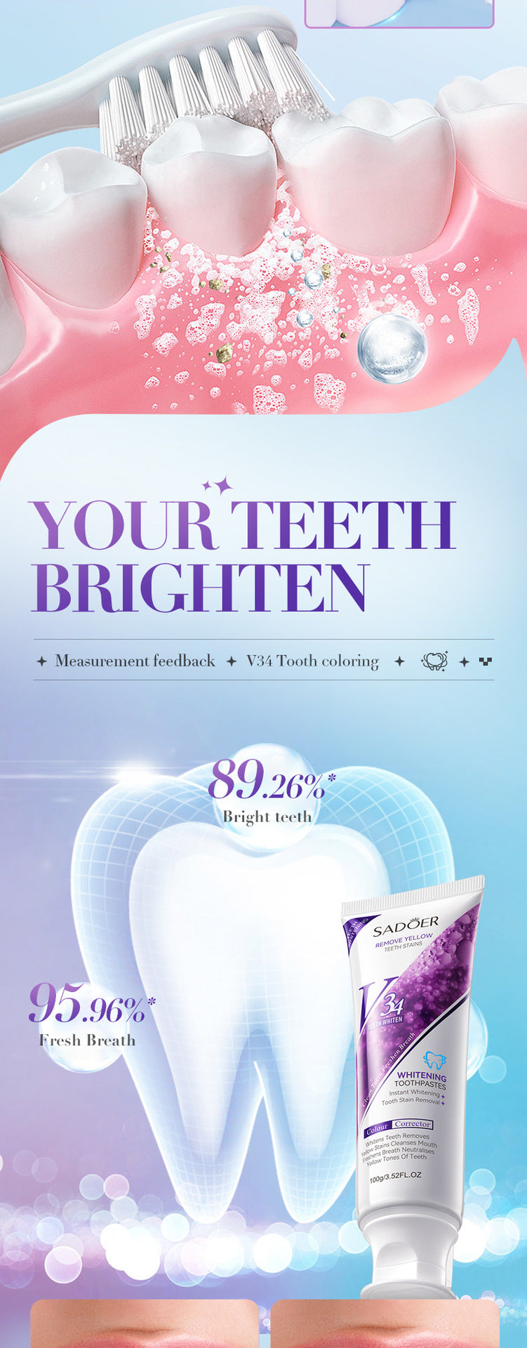 V34Whitening Toothpaste SADOER Clean Tartar Brightening Toothpaste  Wholesale