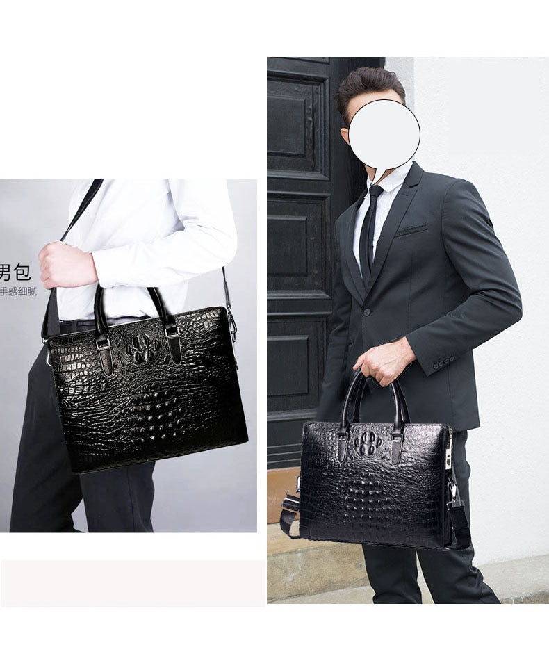 Fingerprint Unlock Bag Genuine Leather Business Commuting Large Capacity Men's Cowhide High-end Handheld Briefcase Anti-theft