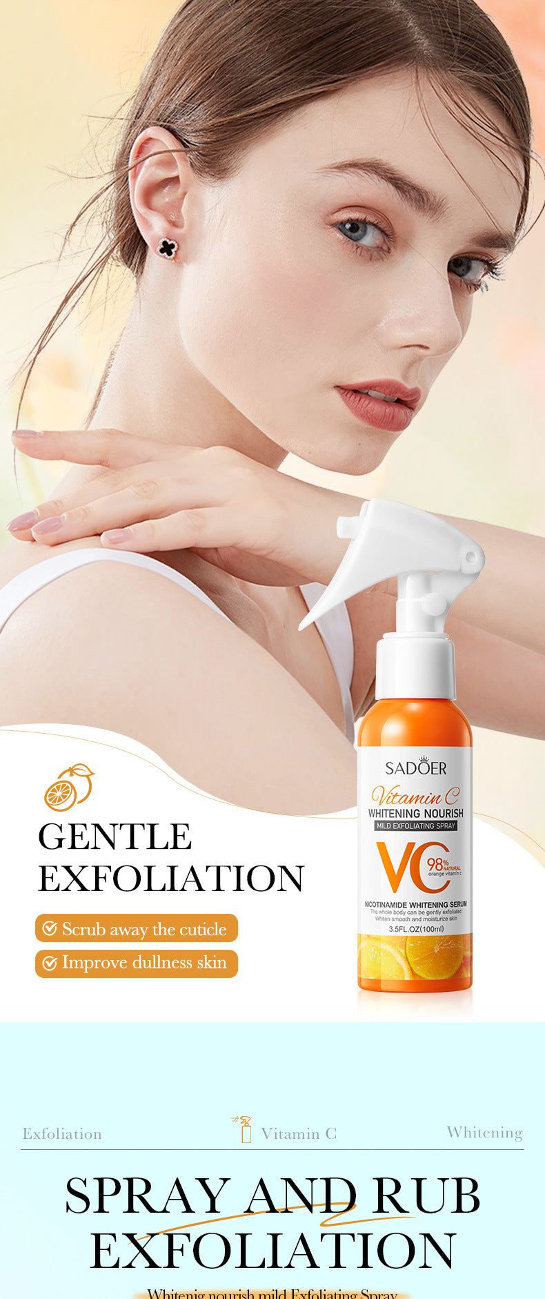 Exfoliating Spray SADOER Exfoliating Gentle Cleansing Body Hydrating Spray  Wholesale