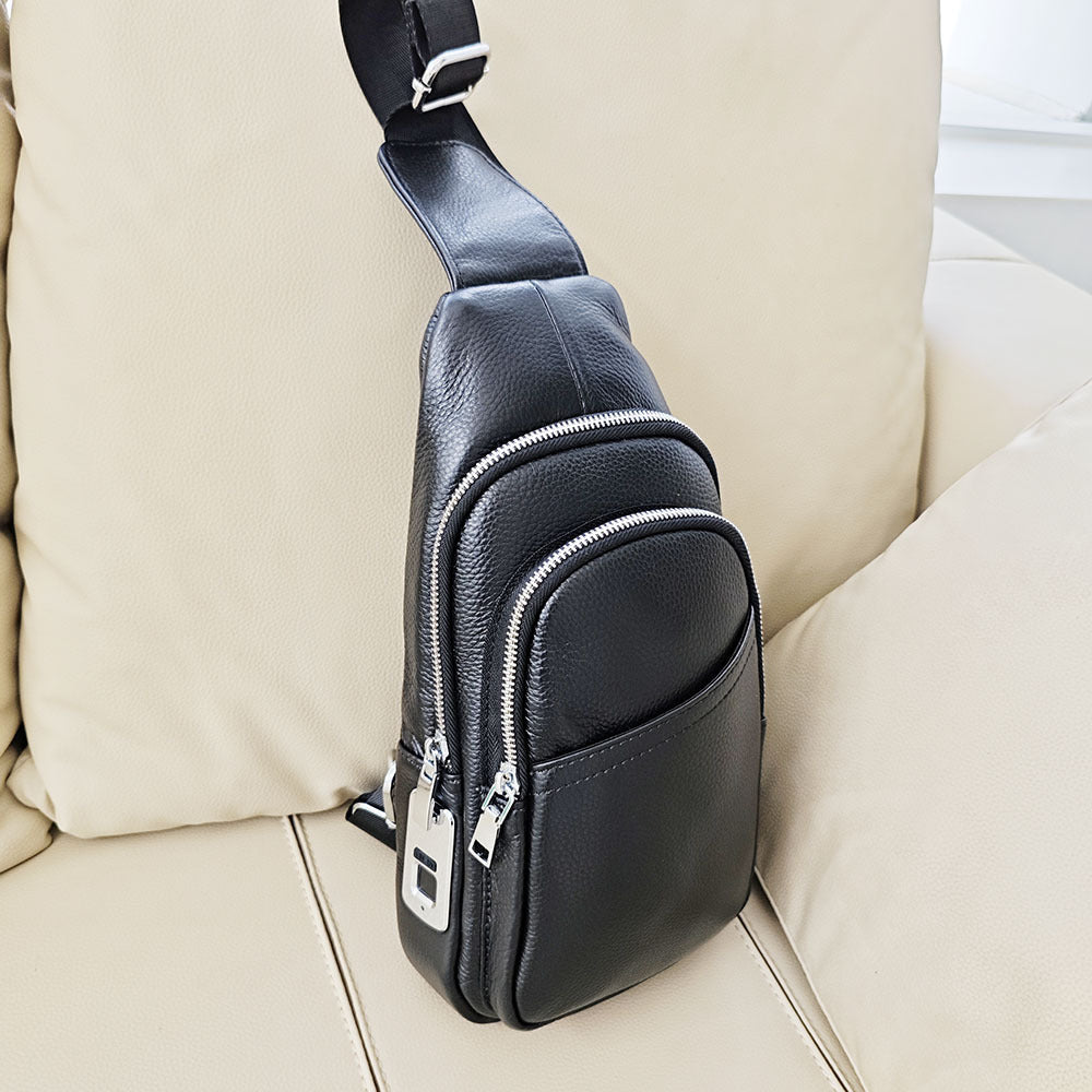 Anti-theft Fingerprint Lock Bag Top Layer Cowhide Men's Single Shoulder Crossbody Bag Multifunctional Crossbody High-end Genuine Leather Chest Bag