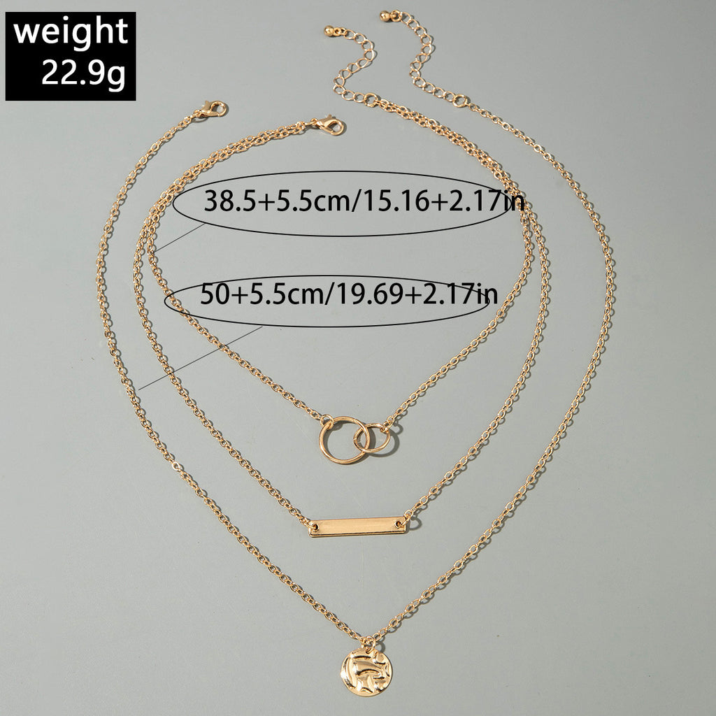 European and American Fashion Collarbone Chain Round Pendant Tassel Multi-layer Stacking Necklace Layered One-word Necklace3Set
