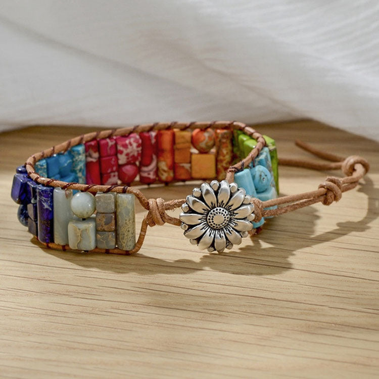 European and American Style Women's Bohemian Bracelet Vintage Emperor Stone Bracelet Handmade Woven Leather Cord Bracelet