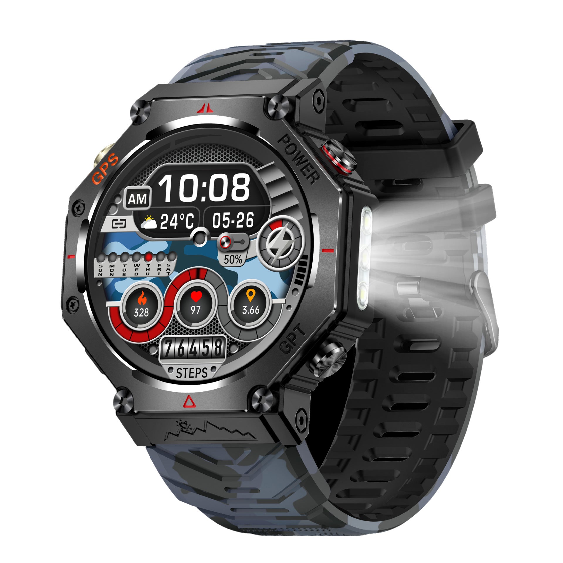 KC91Smart Watch Bluetooth Call Heart Rate Pedometer Sleep3ATM Waterproof GPS Beidou Positioning Sports Three-Proof