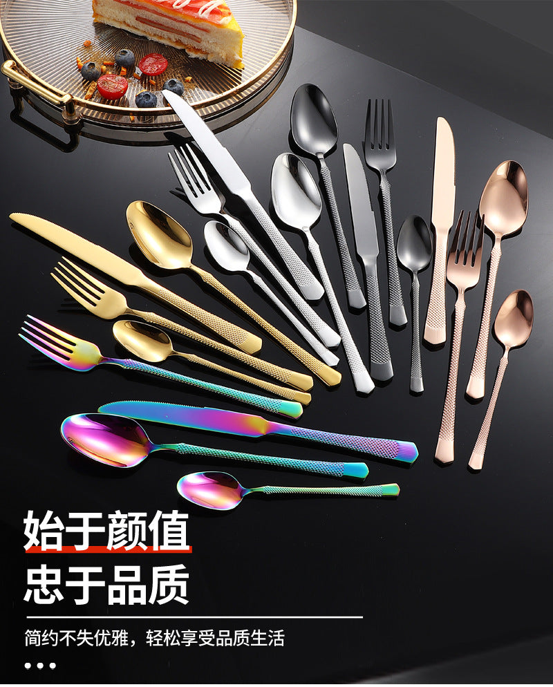201Stainless steel tableware hotel high-end cutlery set24Set of Restaurant Star Point Steak Knife and Fork Set