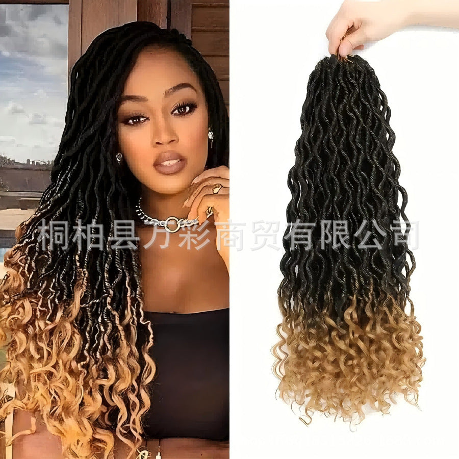 Cross-border European and American Synthetic Hair Wigs Curved Up and Down Crochet Hair Wigs Goddess Faux Locks Curly Handwoven