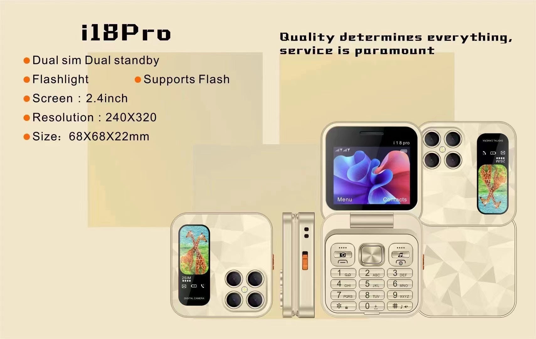 Mini flip Phone New i18pro Flip Phone2.4Dual SIM2G Button Folding Phone