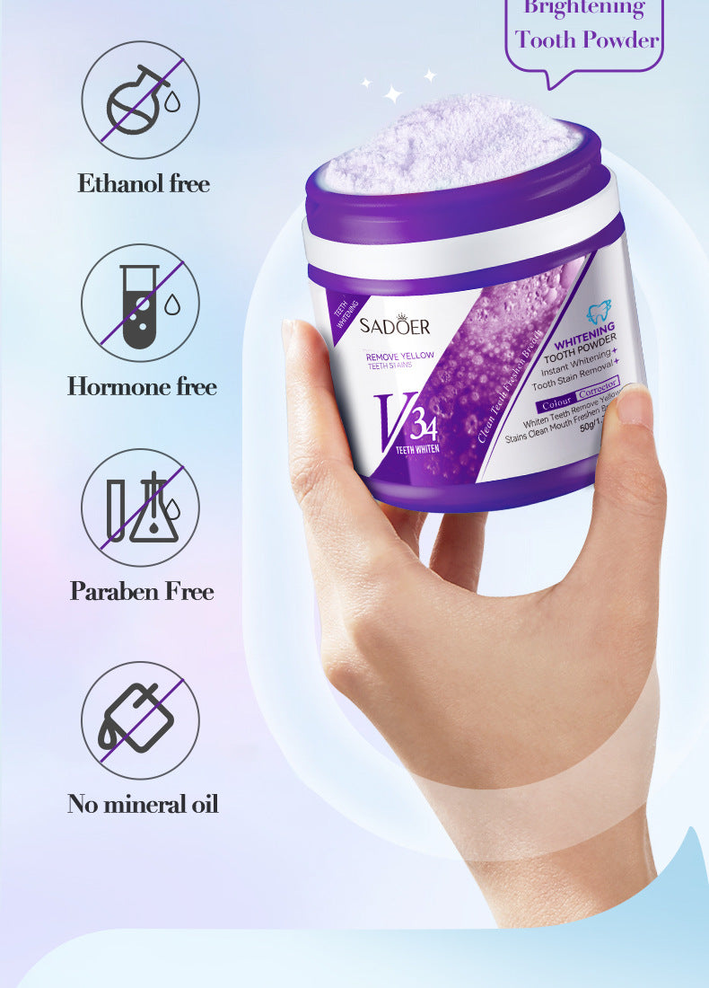 V34Toothpowder50g SADOER Whitening Deep Cleaning Whitening Teeth Cleaning Powder  Foreign Trade Wholesale