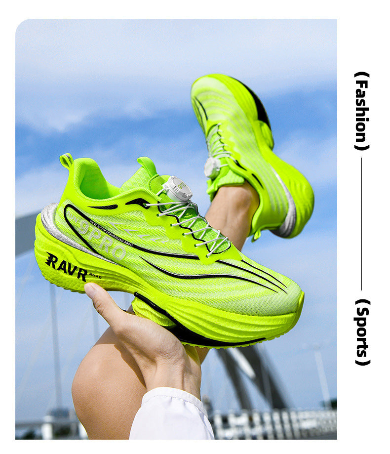 2025Autumn Winter New Breathable Double Mesh Knob Buckle Sports Shoes Couple High Elastic Popcorn Soft Bottom Carbon Plate Running Shoes