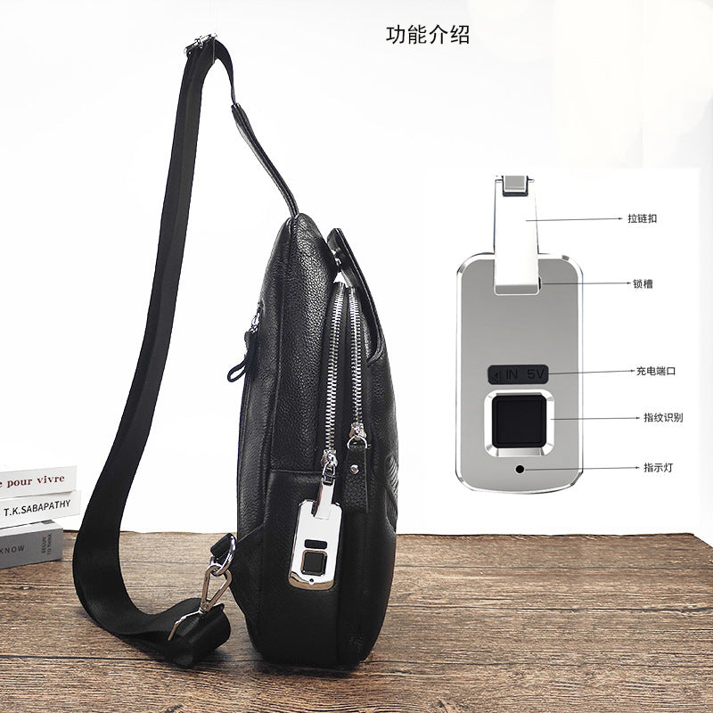 Anti-theft Bag Men's Genuine Leather Chest Bag High-end Security Password Lock Travel Outdoor Crossbody Small Backpack Men's Shoulder Bag