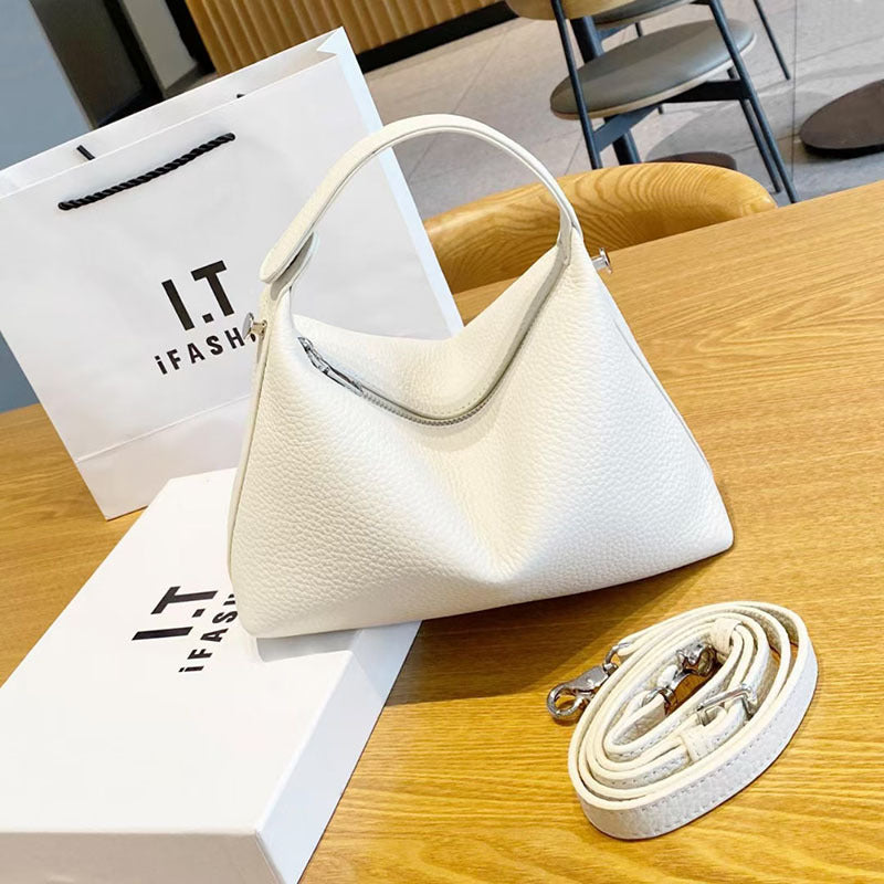 Women's Genuine Leather Bag2025New Style Lunch Box Bento Boston Bag Top Layer Cowhide Crossbody Niche Single Shoulder Crossbody