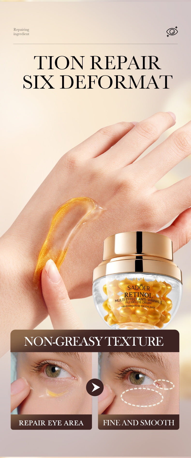 Retinol Anti-Wrinkle Eye Cream35g SADOER Moisturizing, hydrating, and firming cream cross-border foreign trade wholesale