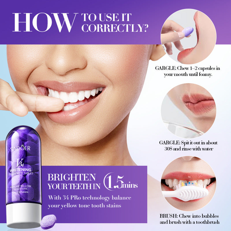 V34Whitening Teeth Strips SADOER Deep Cleaning Teeth Clean Toothpaste Cross-Border Foreign Trade Wholesale