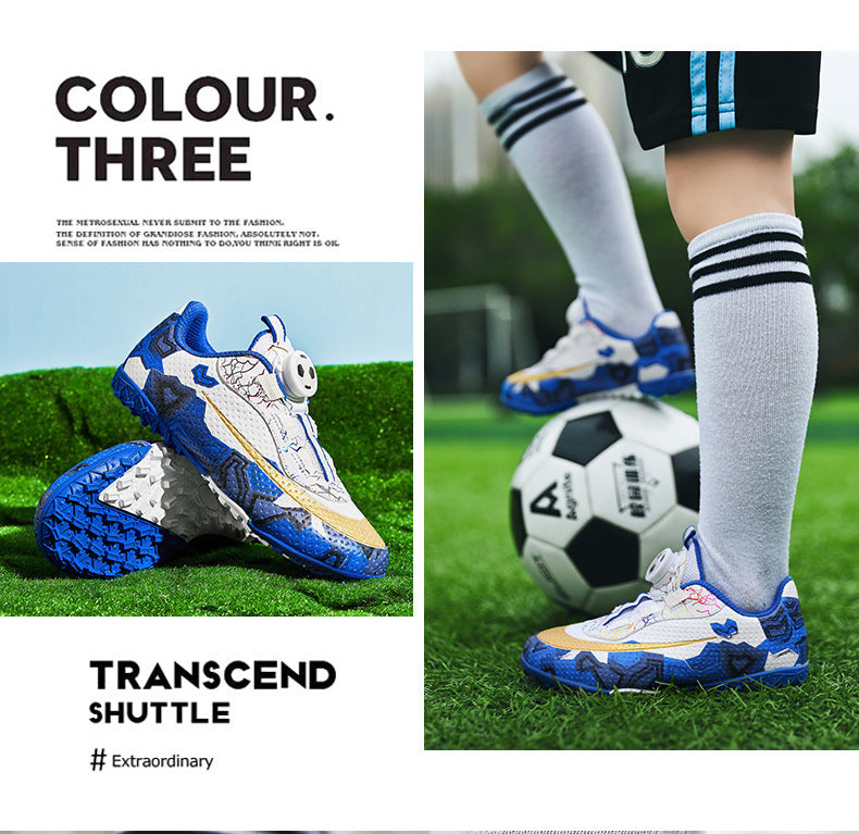 New Children's Rotating Buckle Broken Nail Training Football Shoes Girls Boys Primary School Students Competition Training Sneakers