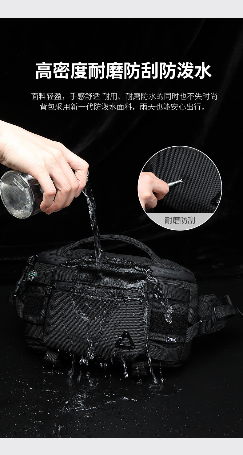 OZUKO Men's Waist Bag Waterproof High-End Crossbody Bag Chest Bag Tactical Trendy Portable Functional Travel Bag