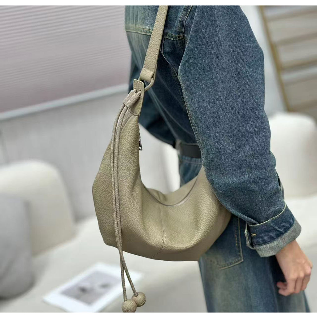 New Genuine Leather Underarm Bag Top Layer Cowhide Horn Dumpling Bag Simple Casual Versatile Single Shoulder Crossbody Bag