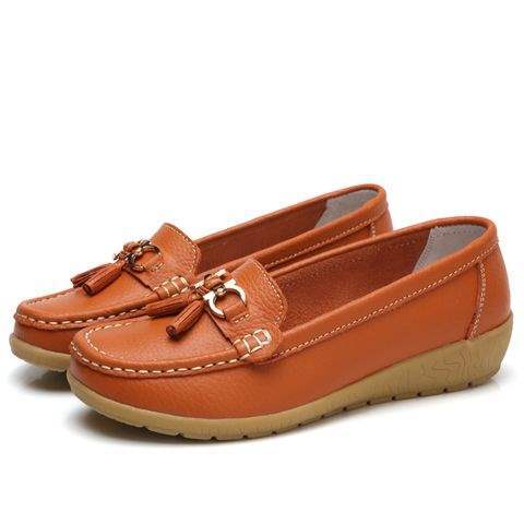 Soft Sole Loafers for Women, Waterproof Leather Casual Wedge Flat Shoes with Rubber Sole for Middle-Aged Moms