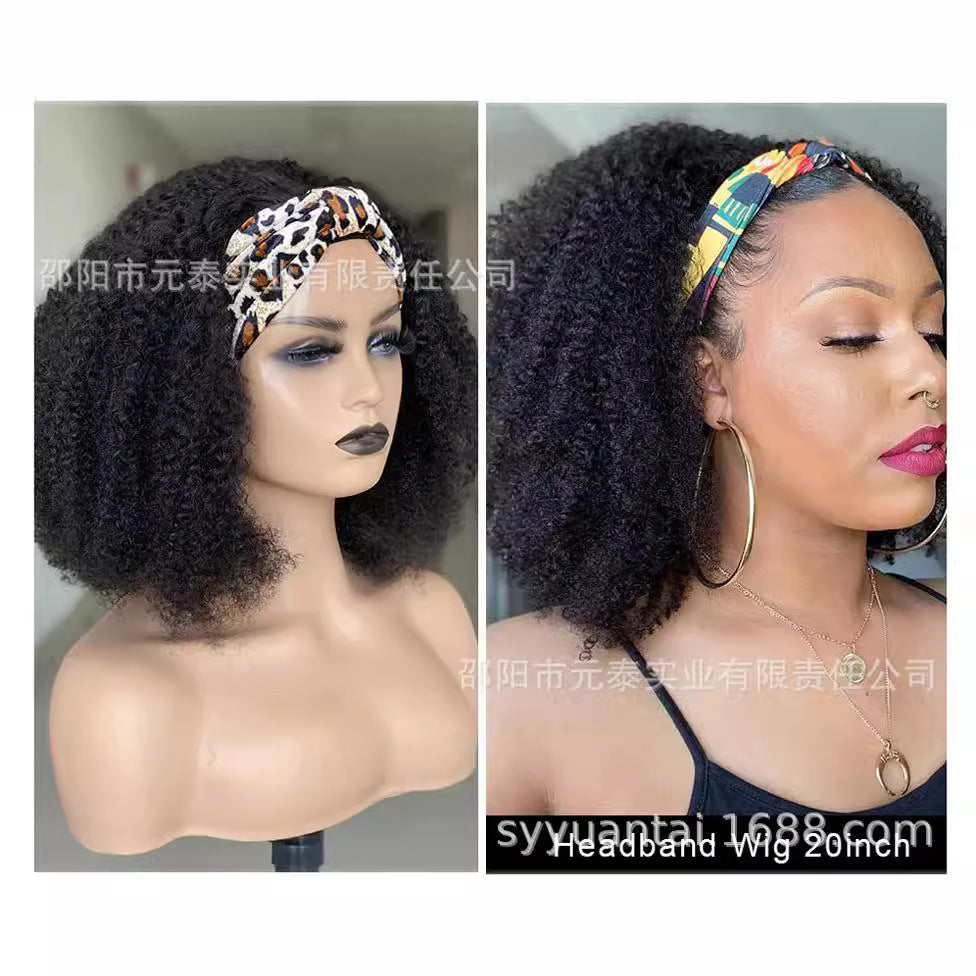 Hair Band Brazilian Human Hair 180% Density Kinky Curly Headband W