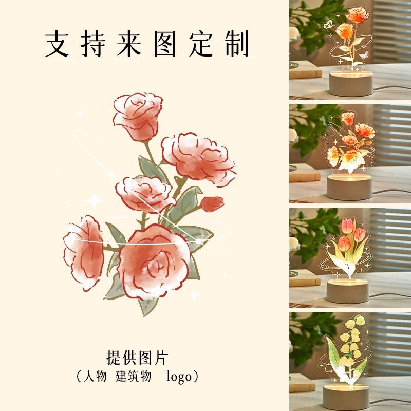 Tulip Night Light Flower Creative Gift Table Lamp Birthday Gift for Best Friend High-end Gift Customizable LOGO
