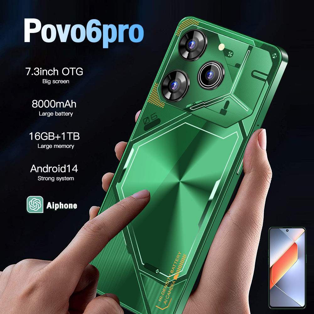 New Global Exclusive Povo6Pro Android16+1T Super Large Screen Smartphone Factory Direct Price