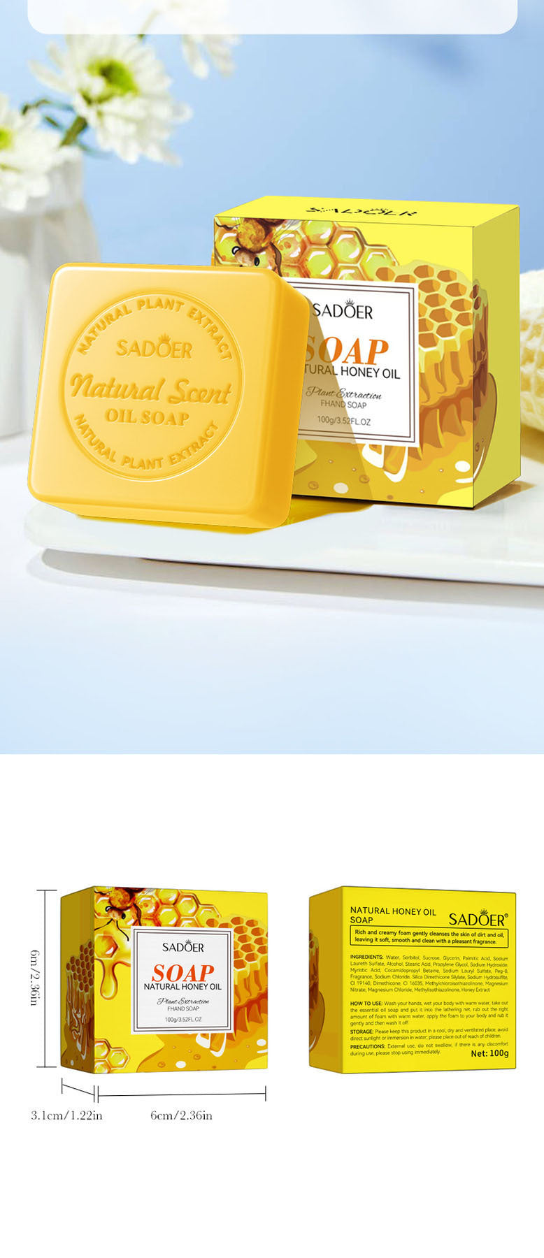 Plant and Fruit Scented Soap100g SADOER Cleansing, Moisturizing Handmade Soap  Wholesale