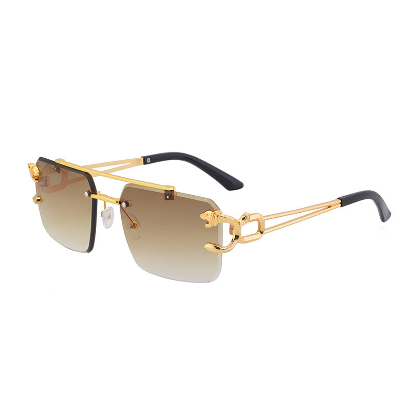 European and American Retro Double Bridge Sunglasses for Men Fashion Leopard Rimless Cut Edge Sunglasses for Women Wholesale shades