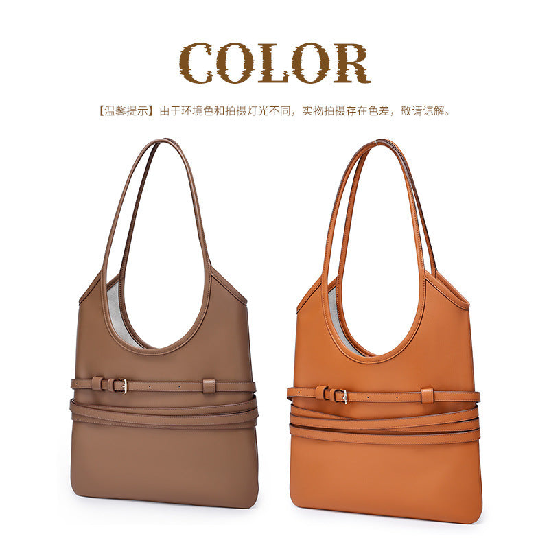 Trendy Belt Decorated Underarm Bag for Women, European and American Retro Style Tote Bag, Fashionable Large Capacity Women's Bag