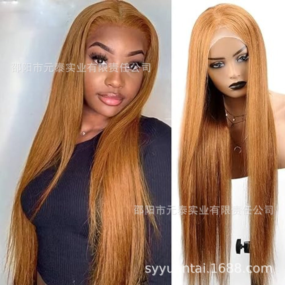 Wig for European and American Women, Middle Part, Long Straight Hair, Front Lace, Synthetic Fiber13*4*1T Headgear for Foreign Trade wigs European and American Style