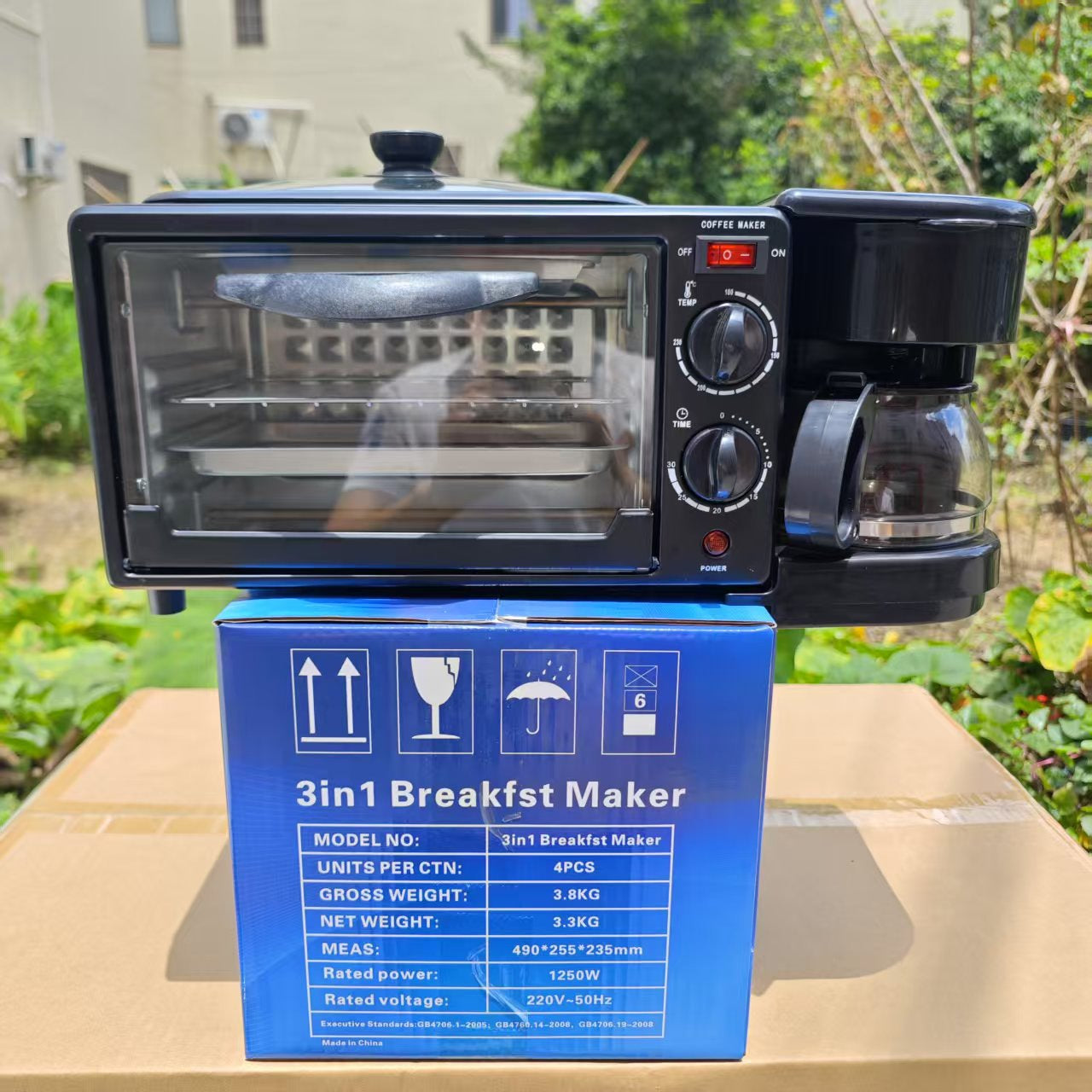 Export Multifunctional Household 3-in-1 Breakfast Machine Coffee Machine Bread Machine Intelligent Timing Baking Electric Oven