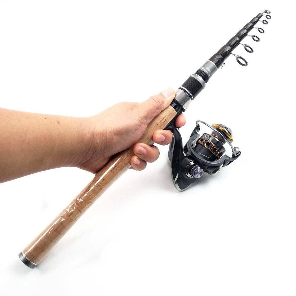 Wooden Handle Portable Sea Rod Set Retractable Lure Rod Fishing Gear with Hair Band Single Rod Manufacturer Wholesale