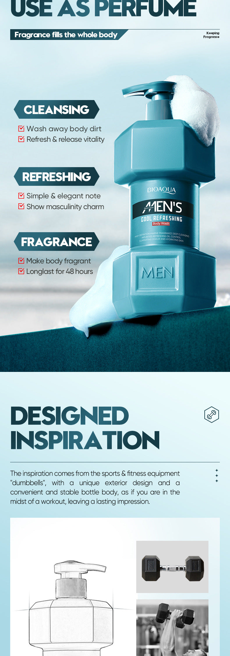 Men's Ocean Refreshing Fragrance Shower Gel BIOAOUA  foreign trade wholesale of cleansing body wash
