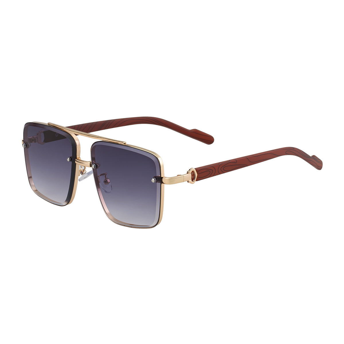 2025New European and American Fashion Square Frame Sunglasses for Men Retro Imitation Wood Grain Temple Double Bridge Sun Protection Sunglasses for Men