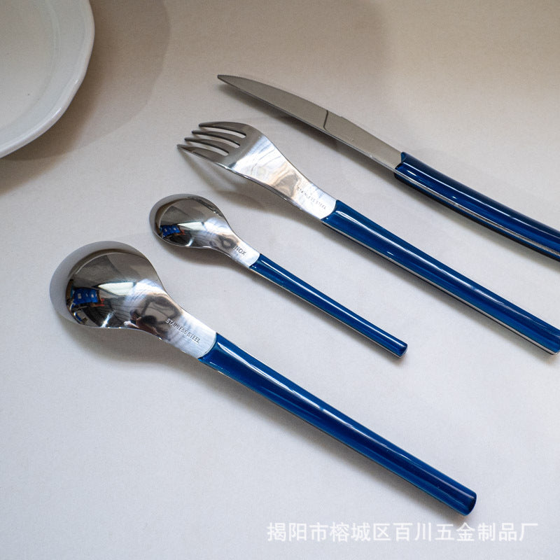 Gift Tableware5Main Stainless Steel Knife Fork Spoon Plastic Handle Hotel Real Tableware Western Knife Fork Spoon Set