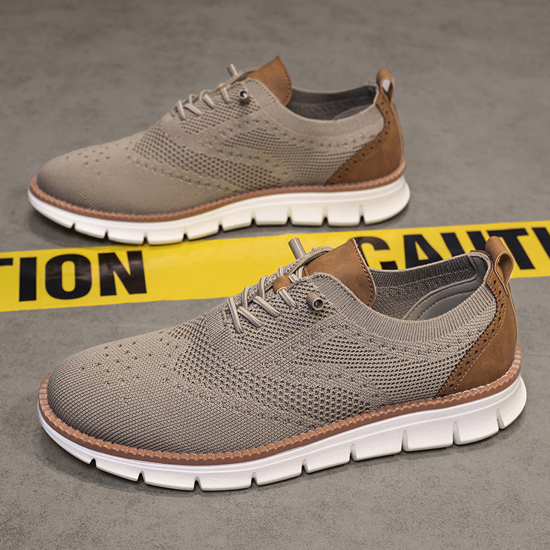 2025New Large Size Flyknit Casual Trendy Shoes Men's Brogue Carved Loafers Executive Business Shoes