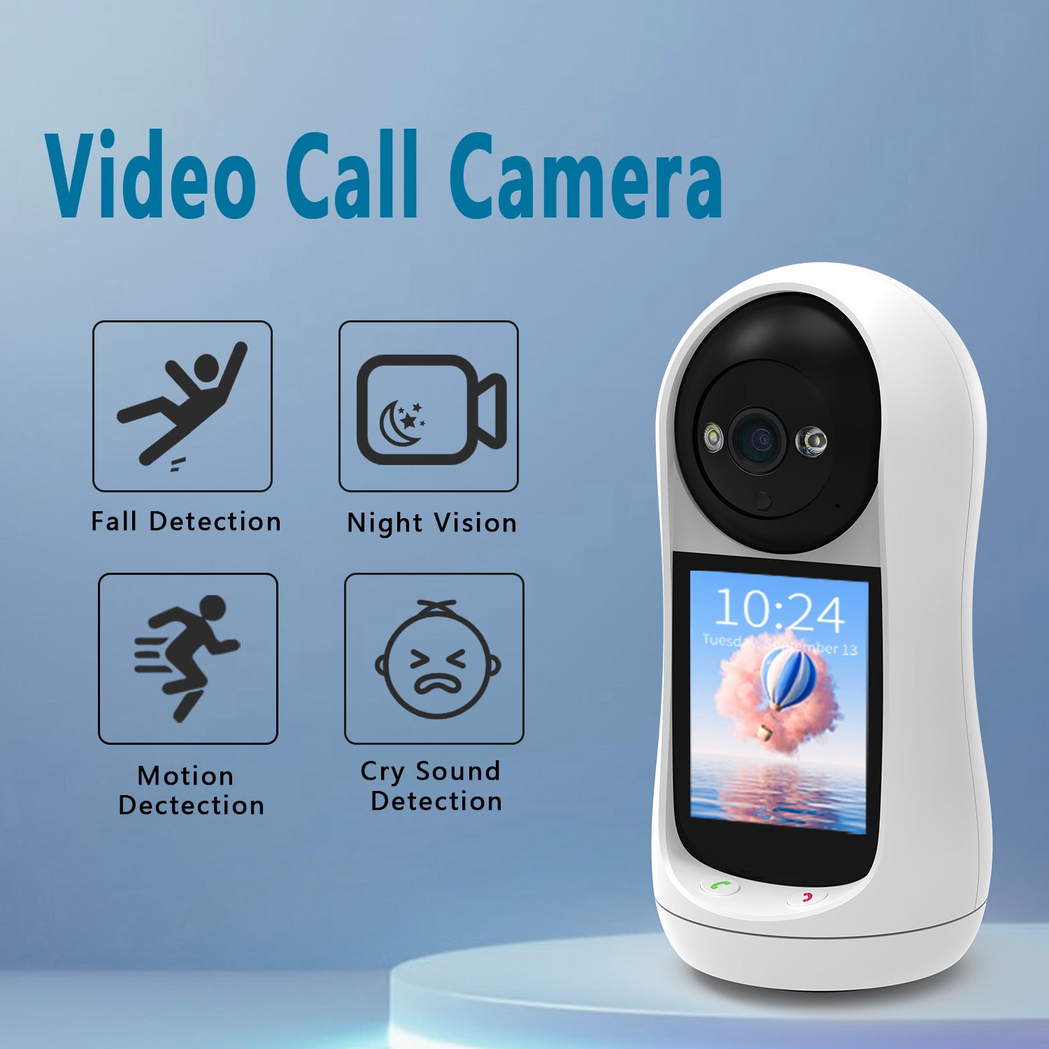 Smart Surveillance Camera with Visual Two-Way Video Call, One-Key Call, Screen, Home Baby Monitor, Infrared
