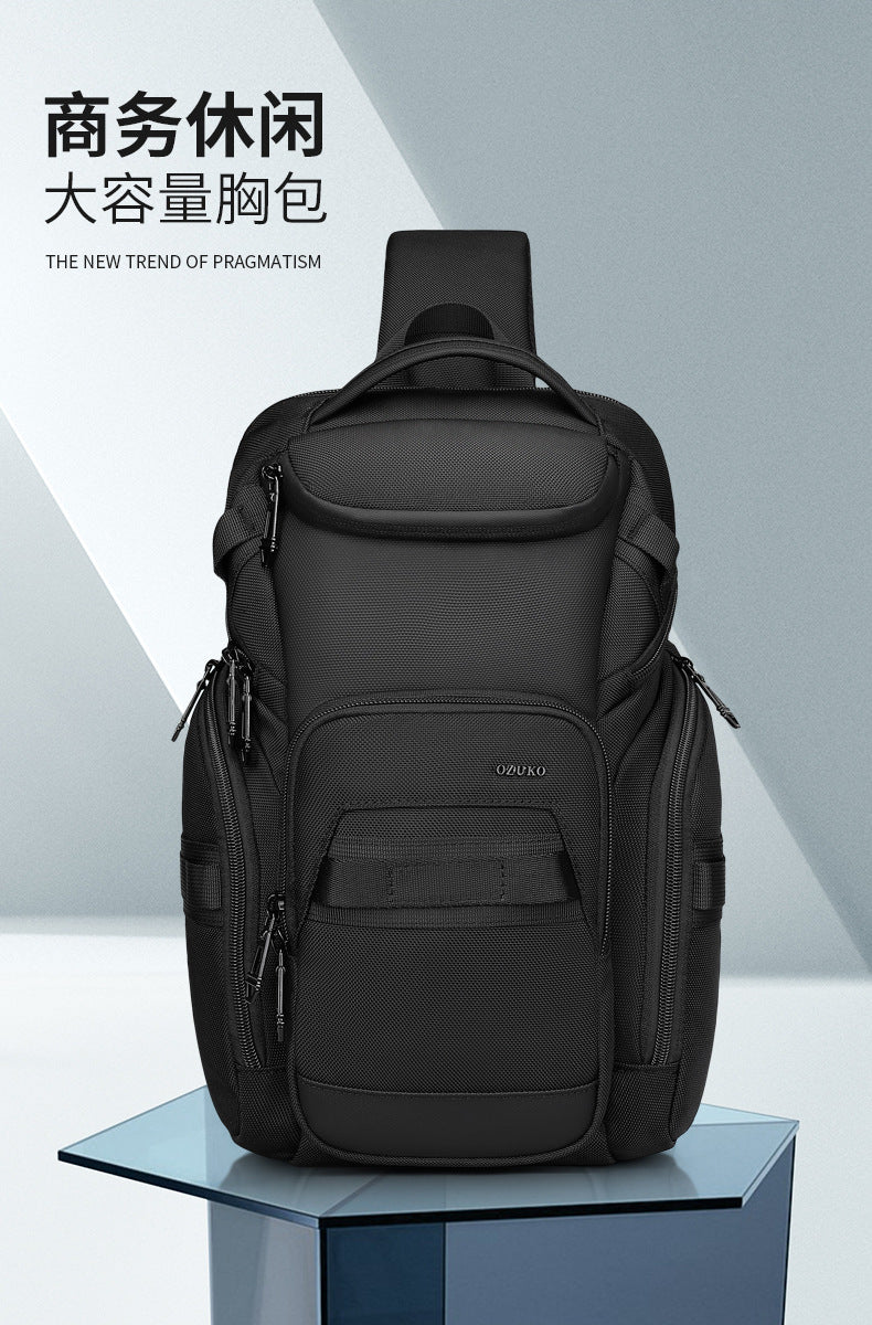 OZUKO Men's Chest Bag Waterproof Large Capacity Multifunctional Crossbody Bag Trendy Portable Lightweight High-end Feel Single Shoulder Bag