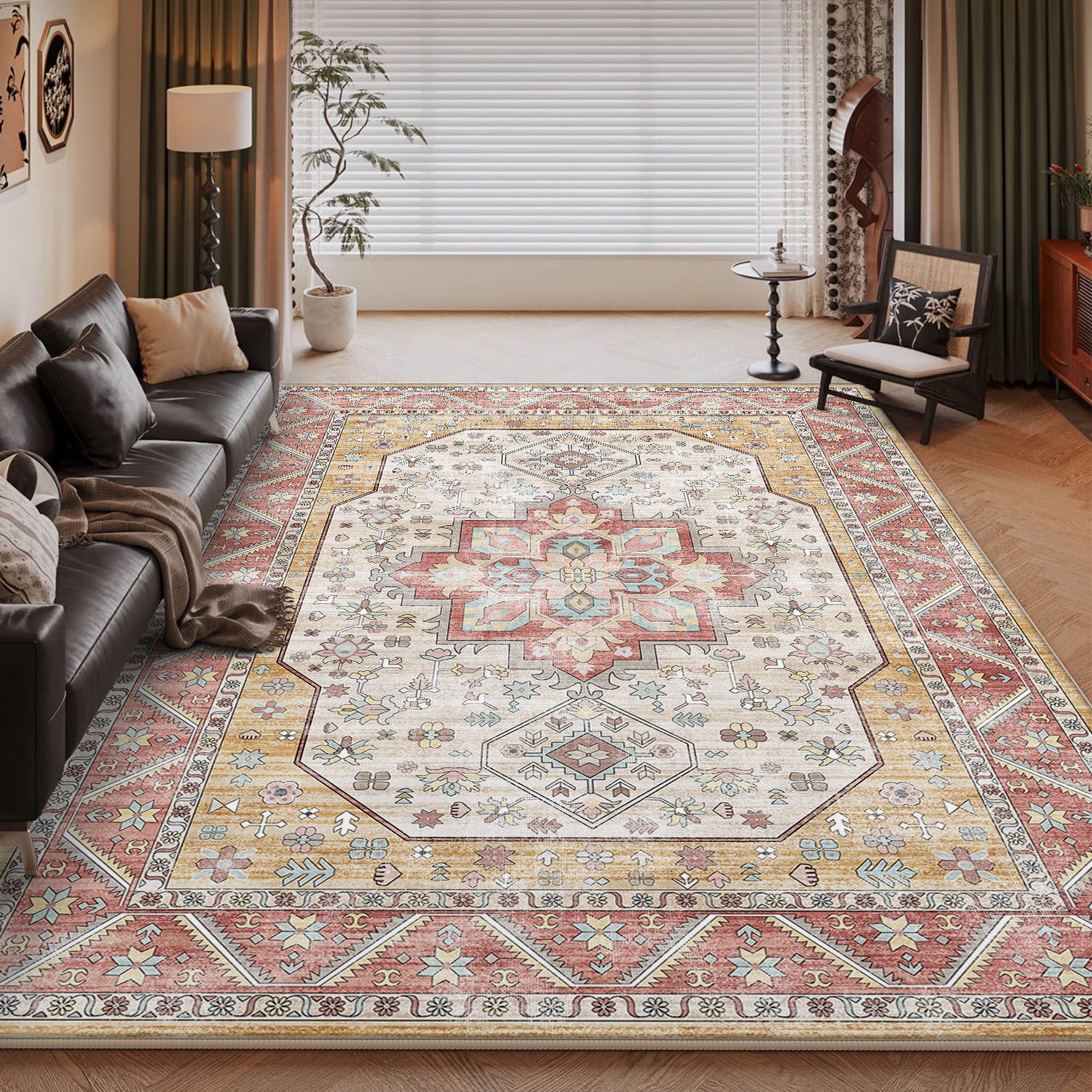 Persian Style Large Area Full Coverage Living Room Carpet, Stain Resistant and Easy to Maintain, Sofa and Coffee Table Decorative Carpet Wholesale