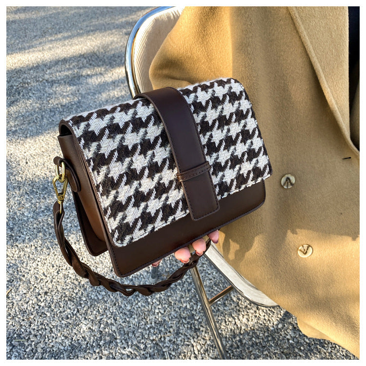 Trolis Houndstooth Bag for Women2024New Trendy Korean Version Niche Versatile Single Shoulder Crossbody Fashion Small Square Bag