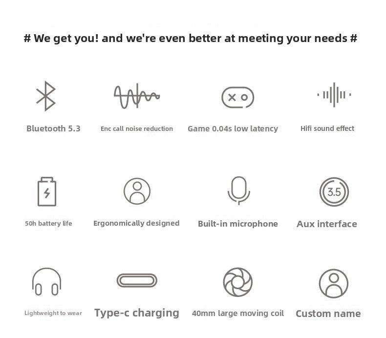 Hot-selling Noise-canceling Wireless Over-ear Bluetooth Headphones Long Battery Life High Sound Quality Gaming Headset Stereo