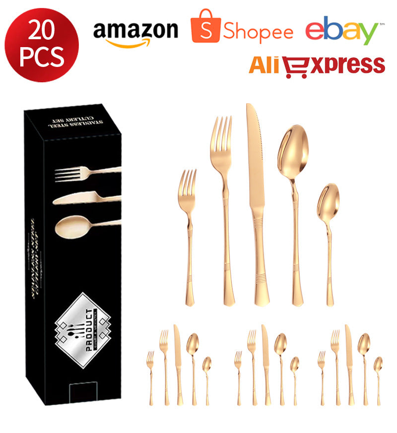 Stainless Steel Cutlery Western Steak Knife and Fork6Restaurant Crown Knife, Fork, and Spoon for One Person24Piece Suit