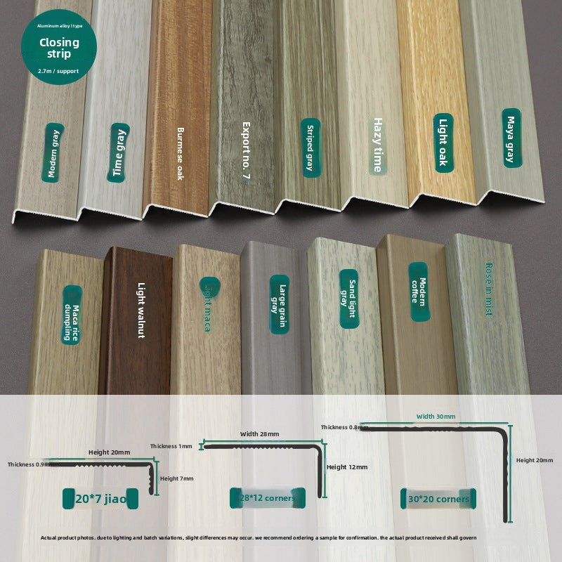 Aluminum alloy wood grain L Edge trim for wooden flooring at right angles7Decorative tile edge trim with embossed pattern for exterior corners