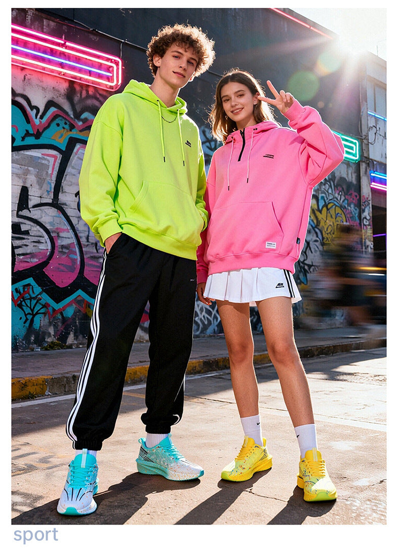 Autumn New Fluorescent Parent-Child Fashion Casual Sports Shoes with Real Carbon Plate High Elasticity Cushioning Outdoor Running Shoes