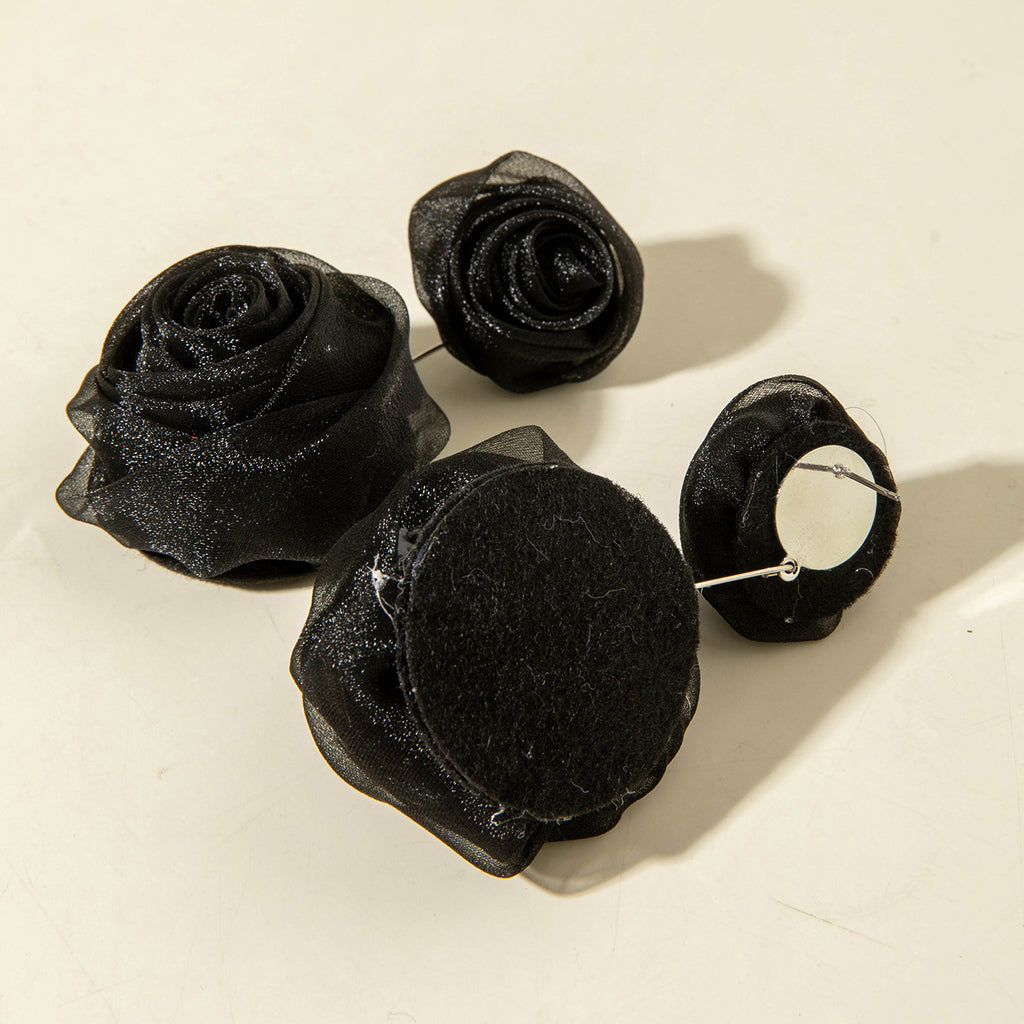 European and American Light Luxury High-End Fabric Rose Flower Earrings Fashion Versatile Three-Dimensional Flower Earrings Wholesale