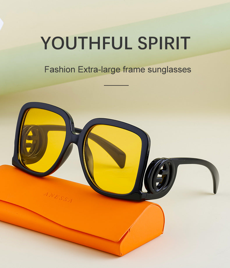European and American fashion large frame sunglasses for women with a high-end feel INS Wind Sunglasses Sun Protection No Makeup Glasses Square Frame sunglasse