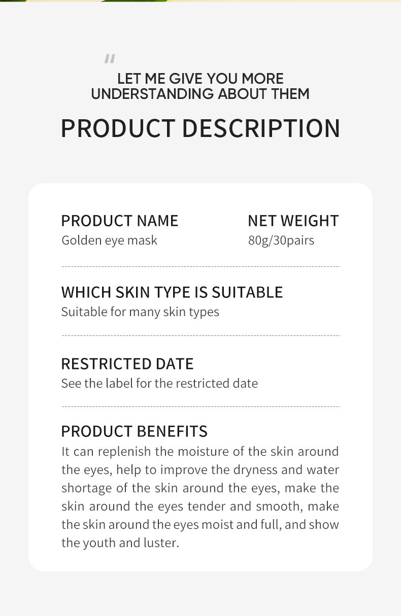 Eye Mask ZOZU Golden Avocado Moisturizing and Hydrating   foreign trade skincare products live wholesale