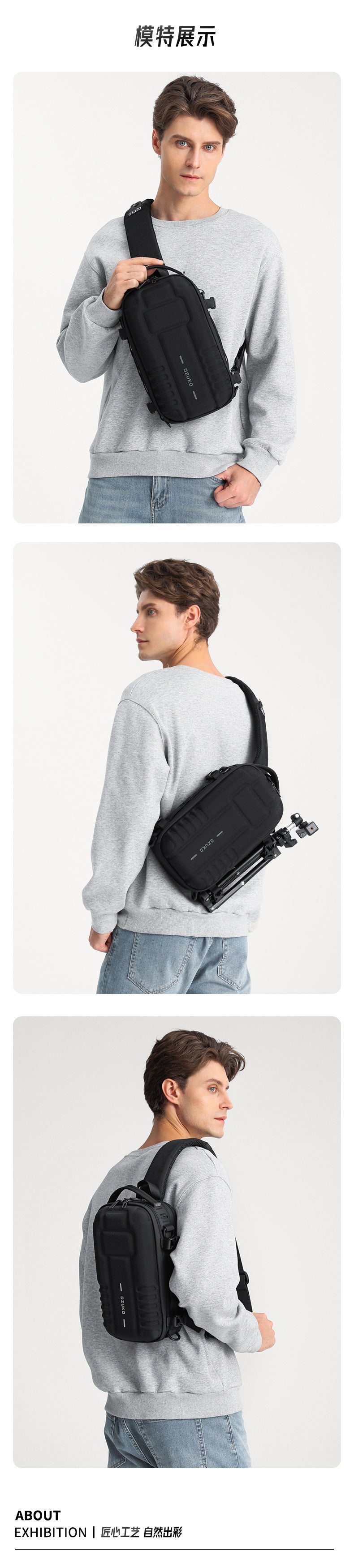 OZUKO EVA Hard Shell Chest Bag Men's Crossbody Bag Tactical Functional Waterproof Large Capacity Outdoor Cycling Bag
