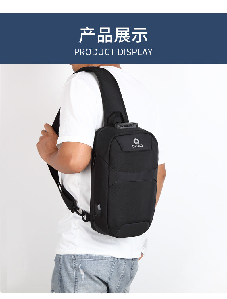 OZUKO Anti-theft Men's Chest Bag Waterproof Oxford Cloth Single Shoulder Crossbody Bag Chest Portable Multifunctional Trendy Bag